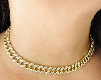 Gold Cuban Link Choker Chain Necklace 