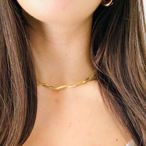 Herringbone Necklace Gold, Snake Choker, Braided Herringbone Necklace, Flat Snake Necklace, Herringbone Necklace, Snake Choker, Gold Choker