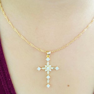 Cubic Zirconia Cross Necklace, Crystal Cross Necklace, Crucifix  Necklace, Gold Cross Necklace, Radiant Cross Necklace, Catholic Jewelry,