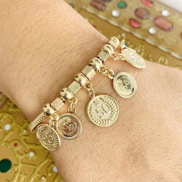 Prosperity Bracelet, Coin Bracelet, Charm Bracelet, Bracelet Charms, Coin Charm Bracelet, Medallion Bracelet, Money Bracelet, Charms