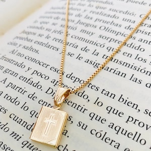 Bible Necklace, Holy Bible Charm Necklace, 18k Gold Filled Bible Jewelry, Religious Prayer Necklace, Catholic Necklace, Religious Jewelry