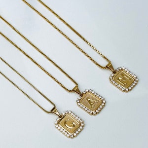 Collar de cadena de caja inicial, collar inicial relleno de oro, collar colgante de letras llenas de oro de 18K, regalo de aniversario, regalo para mamá