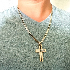 Iced out Chain, Large Cross Necklace, Crucifix Necklace, Cuban Link Chain, men&#39;s Cross Necklace, Rope Chain, Men&#39;s Cuban Chain Necklace