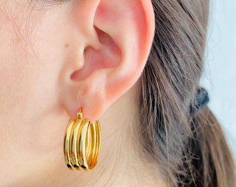 Triple Hoop Earrings, Chunky Gold Hoops, Thick Hoop Earrings, Chunky Hoops, Hoop Earrings, Gold Hoop Earrings, Medium Hoop Earrings,
