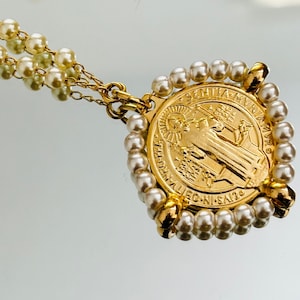 Gold Coin Necklace, St Benedict, Medallion Necklace, Coin Necklace, Protection Necklace, Religious Jewelry, Saint Benedict Medal, San Benito