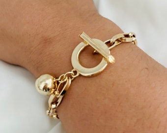 Armband med pappersklipp i 18K guld: Rektangulärt länklås, 18 cm