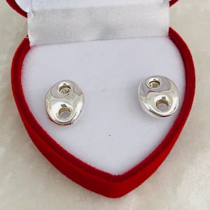 925 Silver Mariner Puff Stud Earrings, Puff Mariner Earrings, Mariner Anchor Studs, 925 Silver Oval Studs, Silver Link Chain Studs
