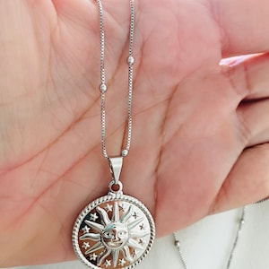 Silver Sun Necklace, Silver Celestial Necklace, Sun Necklace, Silver Necklace, Celestial Jewelry, Silver Pendant Necklace, Gift For Her