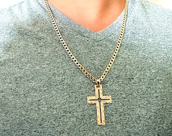 Iced Out Cross Necklace: Cuban Link Chain, Cubic Zirconia Crucifix