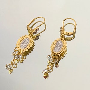 Our Lady Of Guadalupe Earrings, Virgin Mary Earrings, 18k Gold Filled Saint Earrings, Cubic Zirconia Religious Earrings, Virgin Mary Jewelry