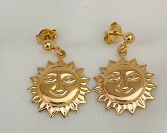 Gold Sun Face Stud Earrings: 18k Gold Filled Celestial Jewelry