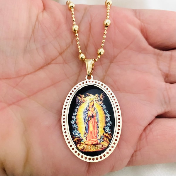 Collier Vierge Marie, Notre-Dame de Guadalupe, Collier Vierge de Guadalupe, Bijoux mexicains, Bijoux de protection, Cadeau catholique, Guadalupe