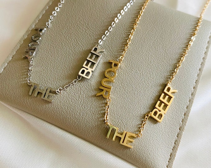 Liquor Word Necklace: Beer, Wine, Vodka - Layering Chain