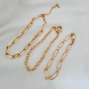 18K Gold Filled Paperclip & Rolo Bracelet Set