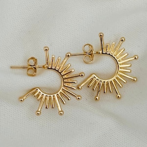 Sunburst Earrings, 18K Hoop Earrings, Celestial Earrings, Sun Stud Earrings, Sunshine Earrings, Celestial Jewelry, Boho Earrings