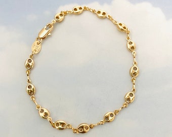 Mariner Bracelet, Anchor Mariner Bracelet, Puff Link Bracelet, 18k Gold Filled Bracelet, Gold Puffed Bracelet, Stacking Bracelet