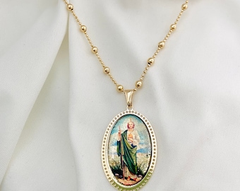 18k Gold gefüllte St Jude Medaille Halskette: Katholischer religiöser Schmuck