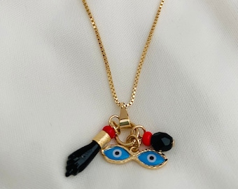 Mal de Ojo, Protection Amulet, Figa Hand Necklace, Saint Lucy Eye Charm, Genuine Azabache, Protection Jewelry, Pregnancy Amulet