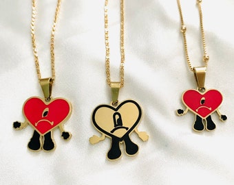 Bad Bunny, Un Verano Sin Ti, Gold Heart Necklace, Bad Bunny Necklace, Heart Charm, Un Verano Sin Ti Necklace, His and Her Necklace