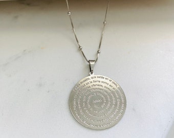 Spanish Prayer Necklace, Silver Coin Necklace, Medallion Necklace, Serenity Prayer, Lord Prayer Necklace, Spanish Prayer Medallion Necklace,