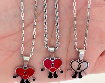 Bad Bunny, Un Verano Sin Ti, Silver Heart Necklace, Bad Bunny Necklace, Heart Necklace, Un Verano Sin Ti Necklace, Summer Jewelry