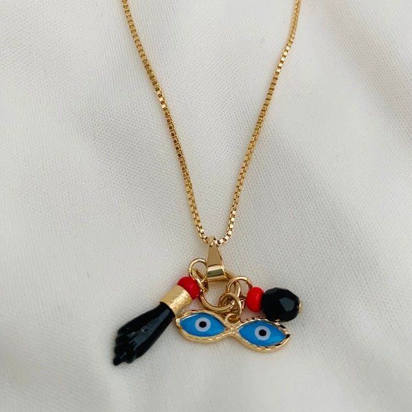 Mal de Ojo, Protection Amulet, Figa Hand Necklace, Saint Lucy Eye Charm, Genuine Azabache, Protection Jewelry, Pregnancy Amulet