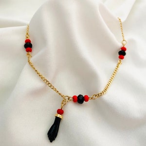 Figa Hand Azabache Anklet, Black & Red Bead Anklet, 18K Gold Filled Anklet, Protection Anklet, Good Luck Anklet, Cuban Link Anklet