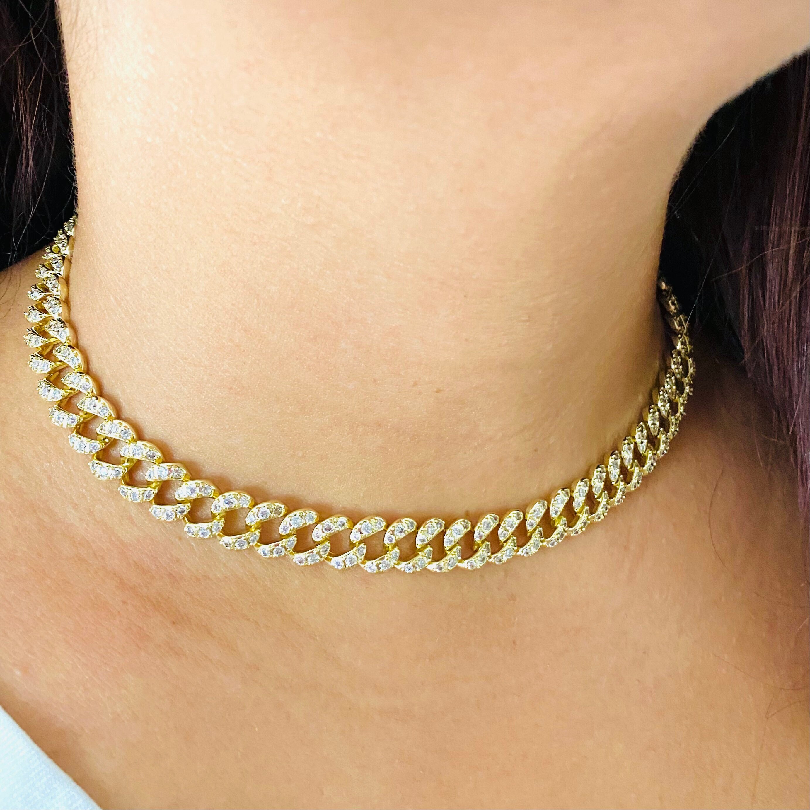 Gold Cuban Link Choker Chain Necklace 
