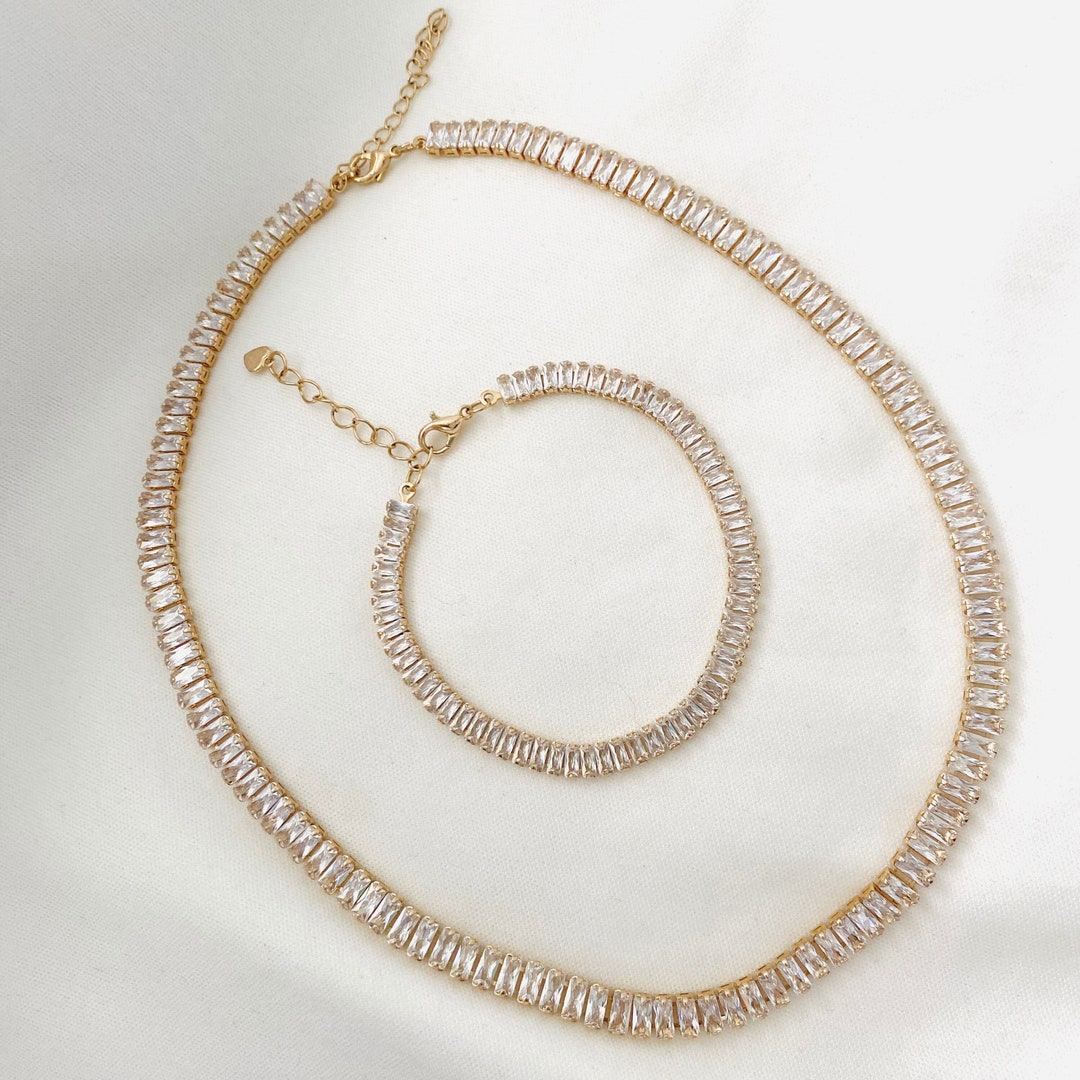 Tennis Chain, Tennis Choker, Baguette Necklace, Choker Necklace