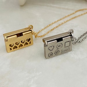Colar de envelope, colar de medalhão, colar de carta de amor, colar de envelope que pode ser aberto, colar de amor, presente de amante, presente de dia dos namorados, medalhão