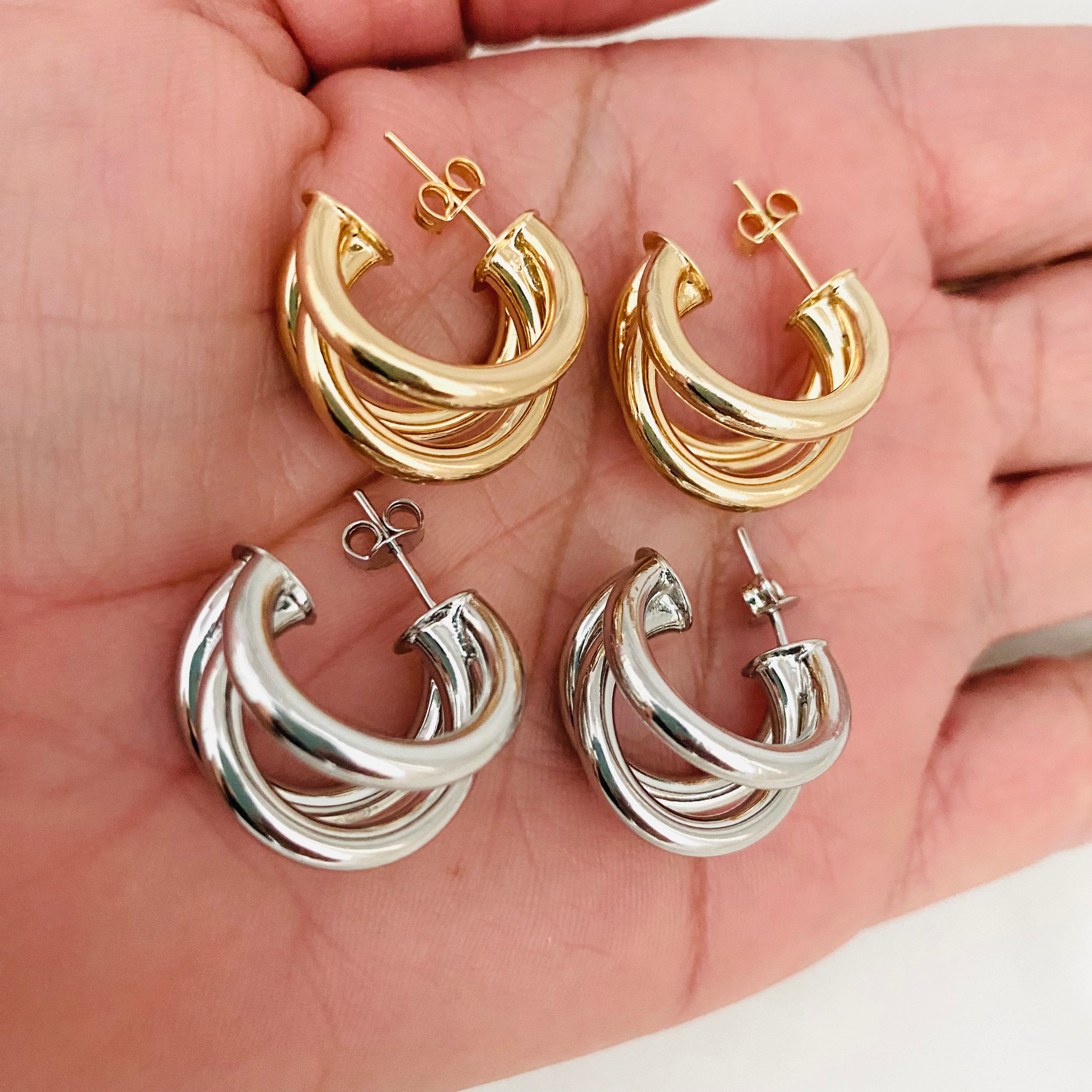ピアス murmur [925silver]Great triple hoop earring Triple Hoops, Thick Hoop Earrings, Silver Hoop Earrings