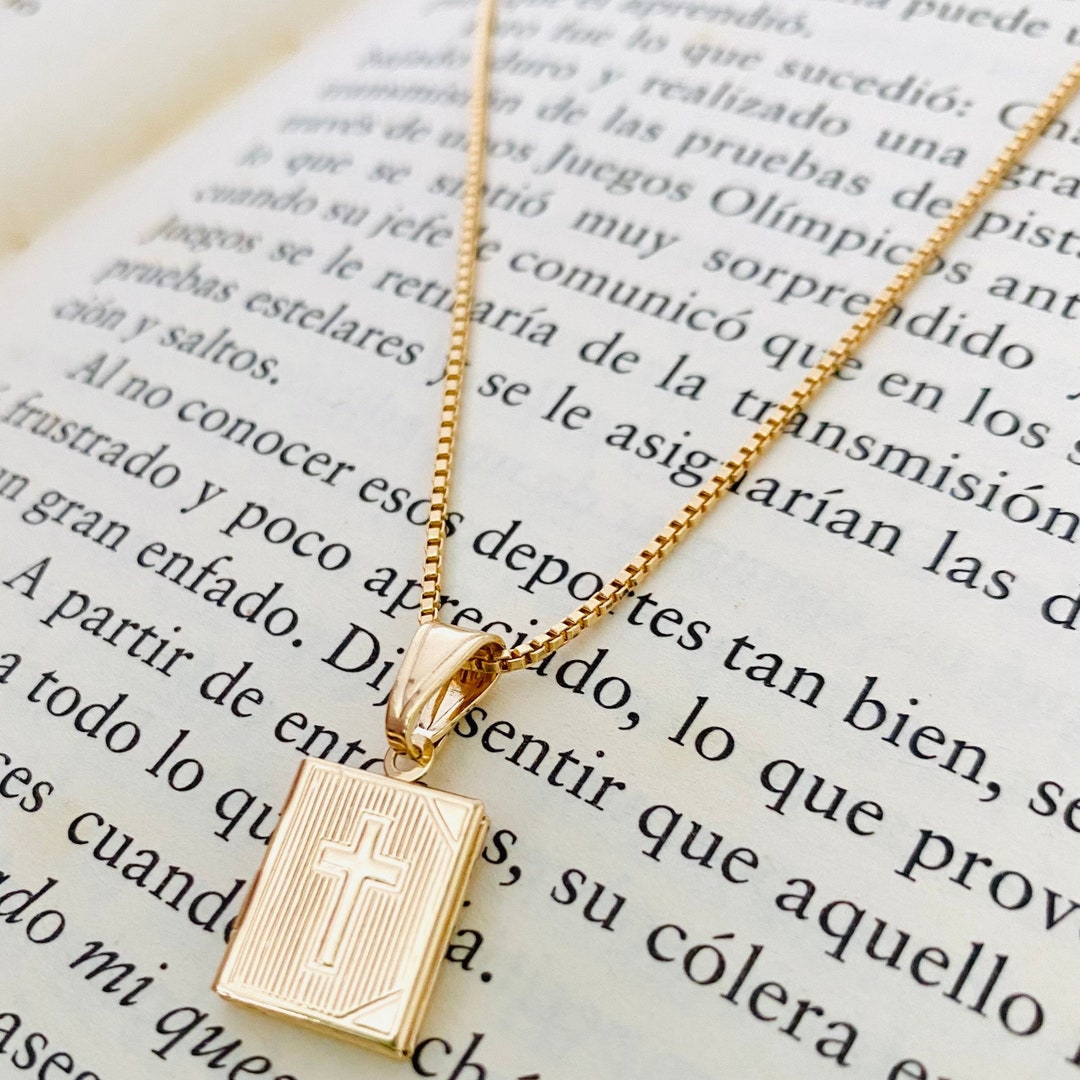 Bible Necklace, Holy Bible Charm Necklace, 18k Gold Filled Bible