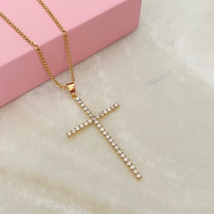 Cubic Zirconia Cross Necklace, Crucifix Pendant, Big Cross Necklace, Gold Cross Necklace, Cross Necklace, Layering Necklace, Catholic Gift