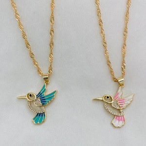 Gold Filled Hummingbird Necklace: Colorful Bird Jewelry