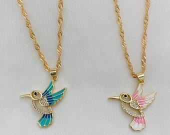 Hummingbird Necklace Gold, Hummingbird Necklace, Bird Jewelry, Colorful Necklace, Animal Necklace, Colibri Necklace, Bird Lover Gift,