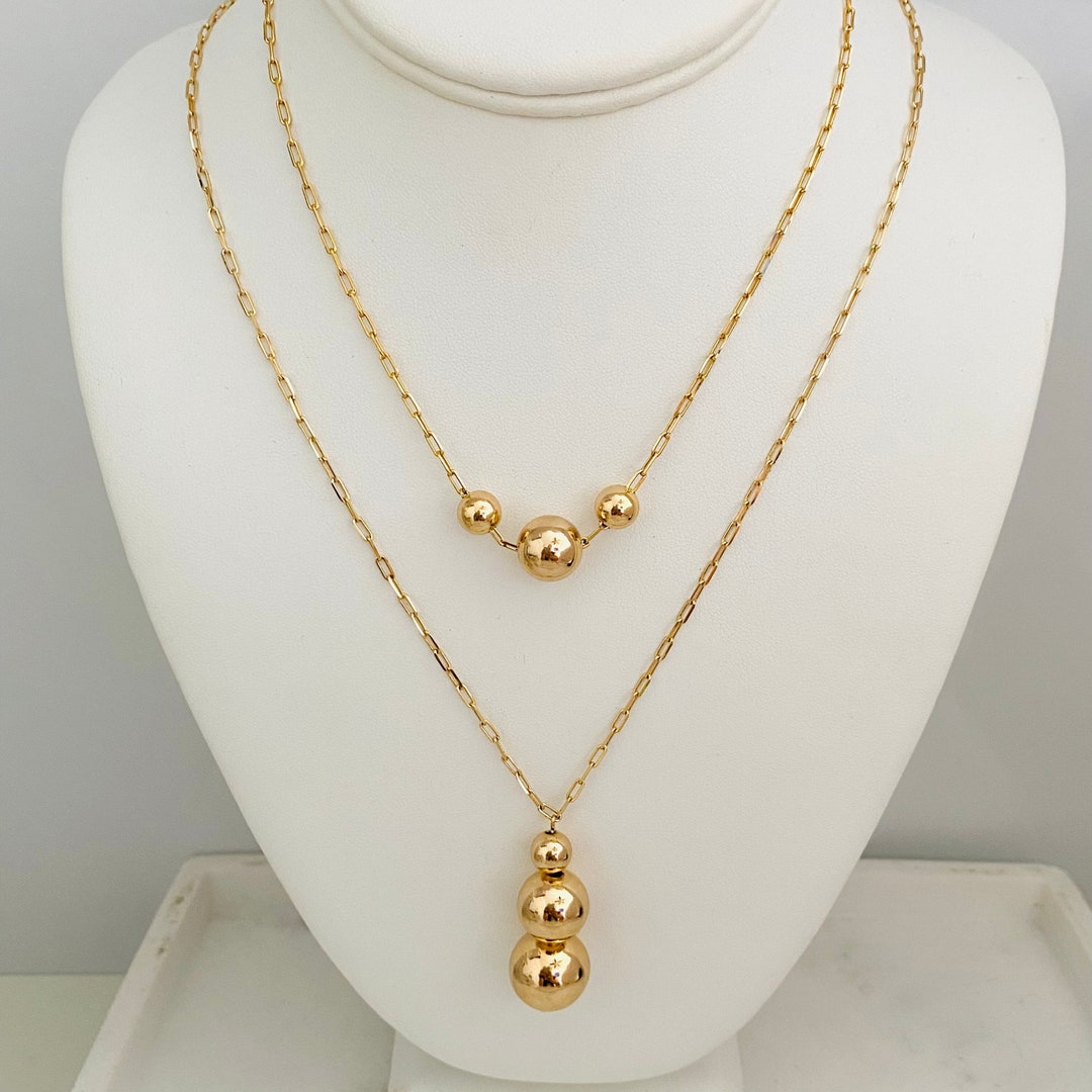 ☆【Numbering】☆GRADATION BALL CHAIN NECKLAC.E #5829☆ 14k White Gold (Nickel Free) 3.0mm Moon Diamond Cut Ball