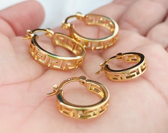 Small Greek Hoops, Greek Style Earrings, Chunky Hoops, Gold Hoop Earrings, 18K Gold Filled Hoops, Greek Jewelry, Minimalist Hoops