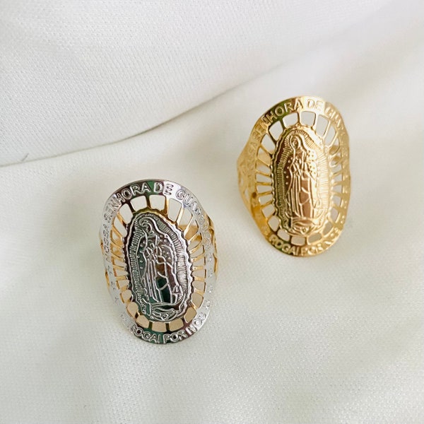 Anillo de Nuestra Señora de Guadalupe, Anillo de la Virgen María de Oro, Anillo de Señora de Guadalupe lleno de oro de 18k, Anillo Religioso, Regalo Católico, Anillo de Protección