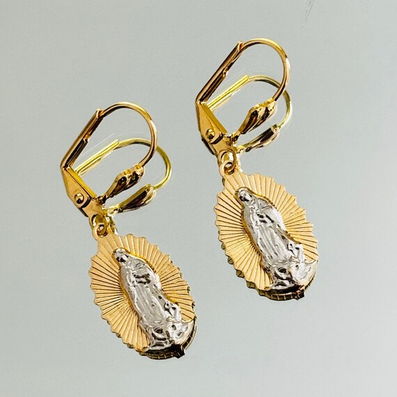 Our Lady of Guadalupe Earrings, Virgin Mary Earrings, 18k