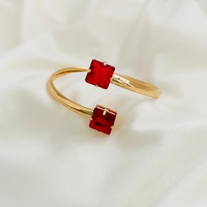 Red Ruby Bangle Bracelet: 18K Gold Filled, Adjustable