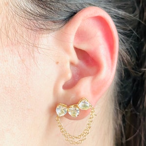 Gold Filled Heart Chain Dangle Earrings: Hypoallergenic