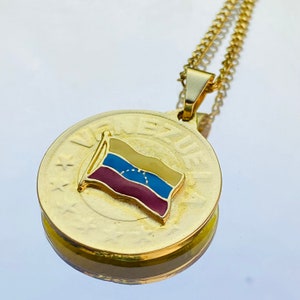 Venezuelan Flag 18k Gold Filled Coin Necklace
