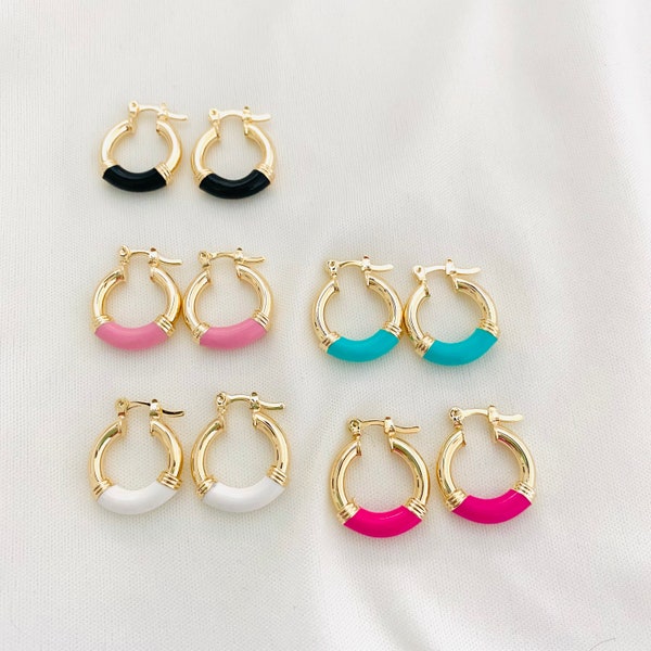 Elegant Gold Earrings with Colorful Enamel main image 1