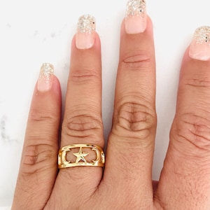 Moon & Star Ring, Constellation Ring, Celestial Ring, 18k Gold Filled Ring, Thick Band Ring, Chunky Gold Ring