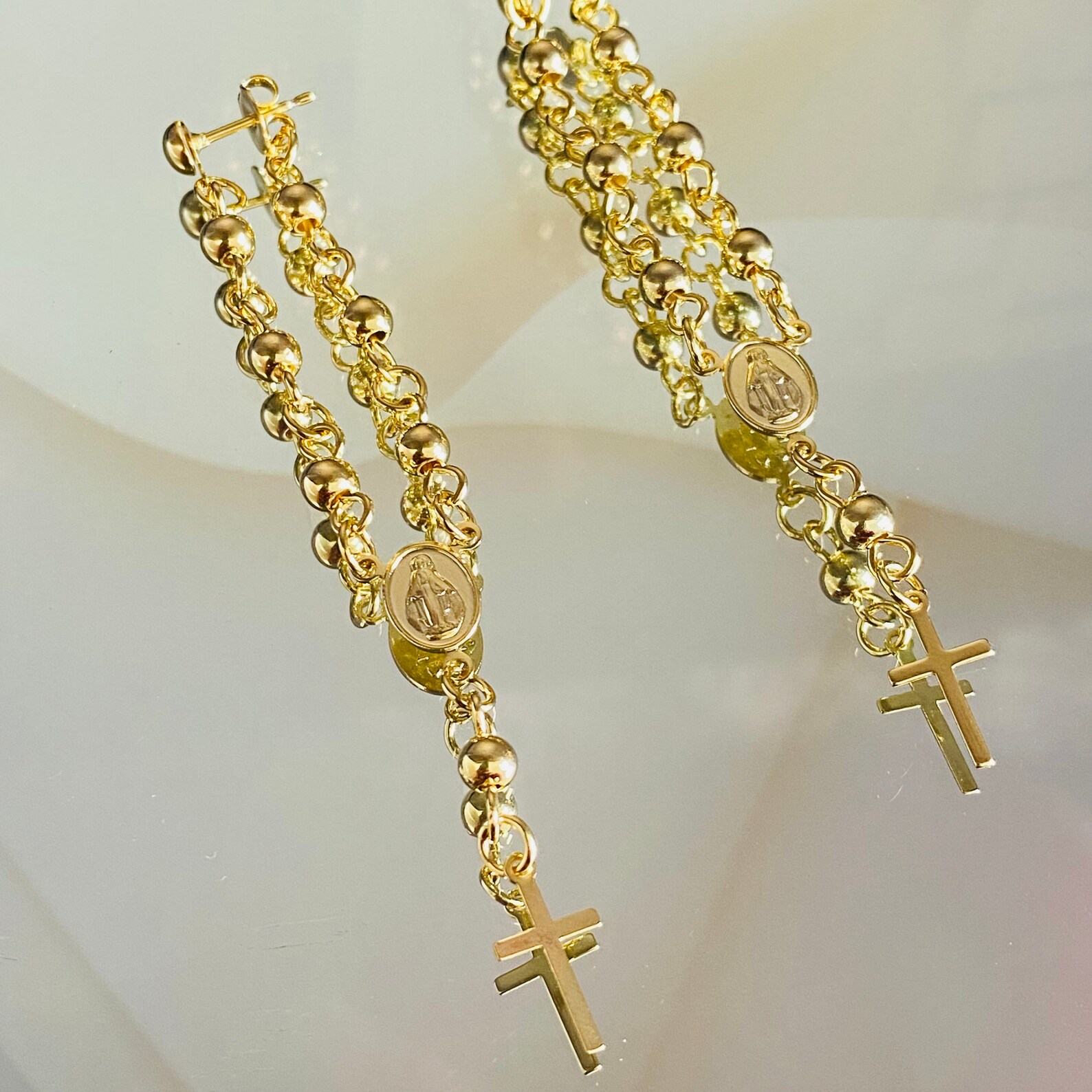Virgin Mary Earrings Rosary Earrings 18k Gold Filled Etsy
