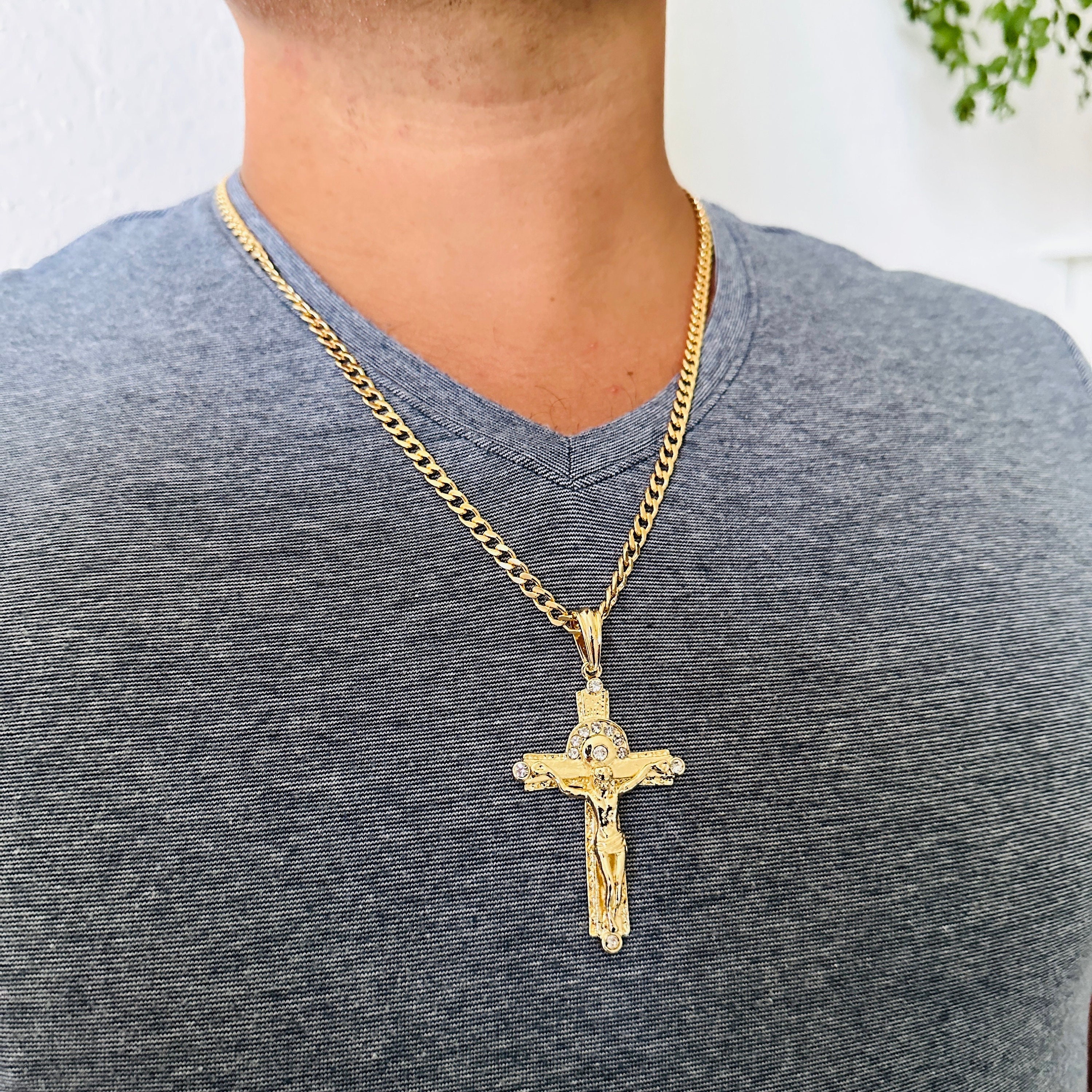 Collana Doro Di Gesù Cross Uomini Crocifisso Oro Giallo 14K, Gioielli Cristiani Da 10,26 € | DHgate - Foto 10