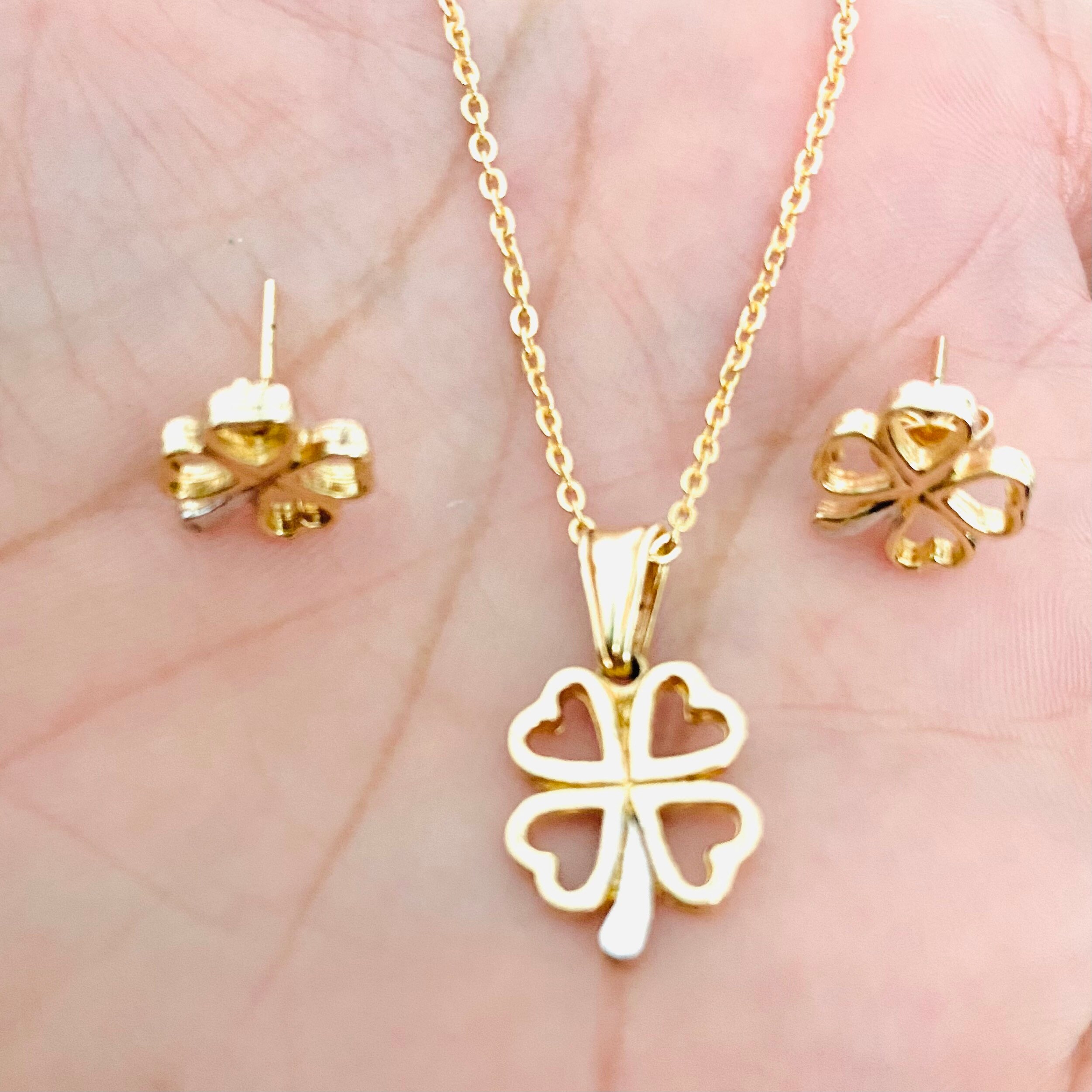 Clover 18K Gold Necklace * Lucky Pendant Necklace * Double Sided Four Leaf Clover Pendant Necklace * Complimentary Jewellery Pouch
