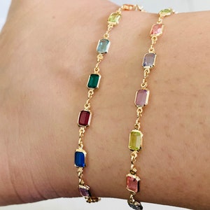Crystal Anklet, Gemstone Anklet, Ankle Bracelet, Gold Anklet, Colorful Stone Anklet, Rectangular Crystal Anklet, Colorful Anklet, Anklet
