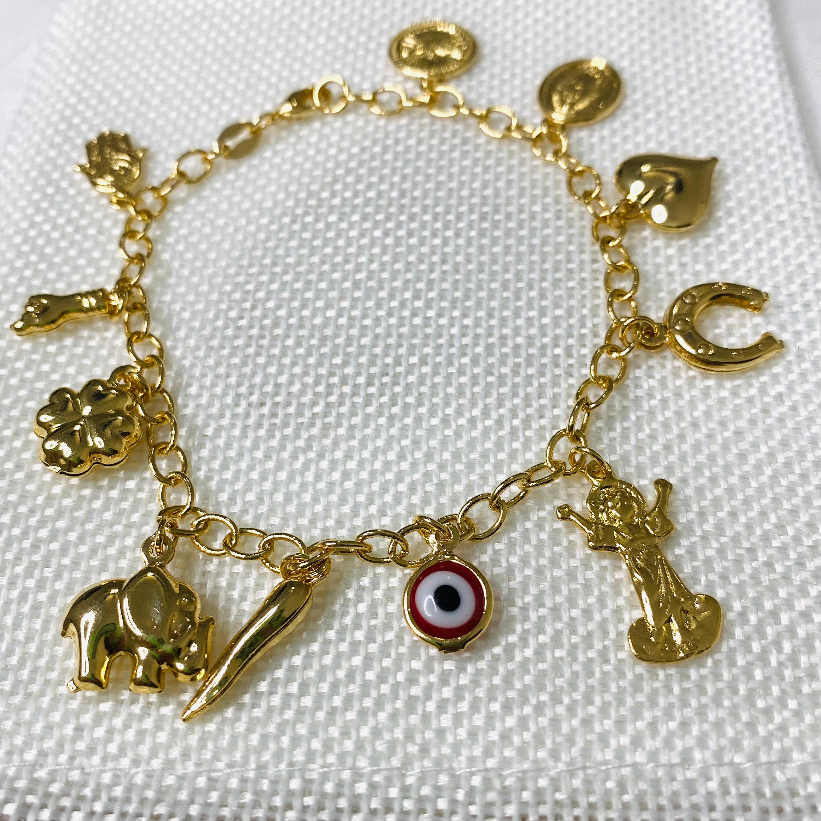 18k Gold Filled Lucky Charms Bracelet For Protection – Bella Joias Miami