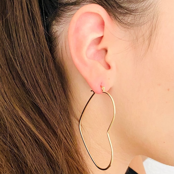Heart Hoop Earrings, Love Hoops, Large Gold Hoops, Thin